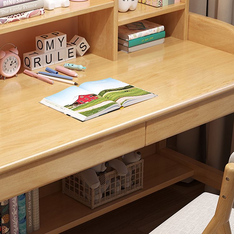 Contemporary Solid Wood Children's Desk with Storage Shelves and Drawers