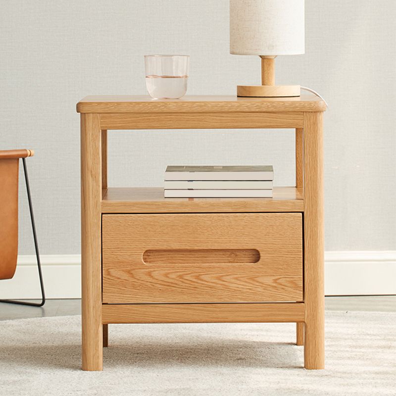 Solid Wood Standard Nightstand in Natural Kids Bedside Table with Drawers