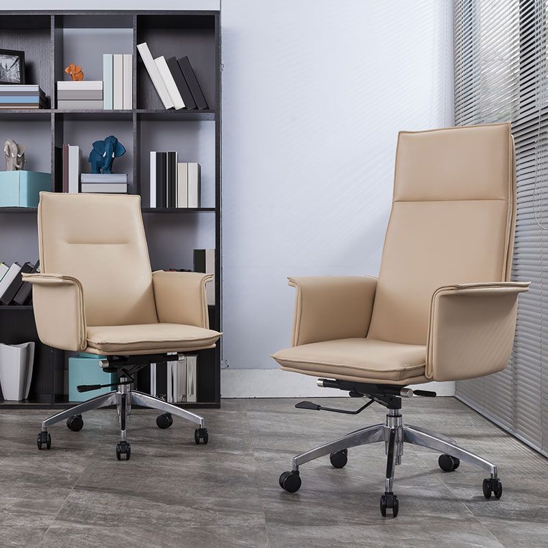 High Back Leather Swivel Office Chair with Chrome Arms Upholstered Task Chair