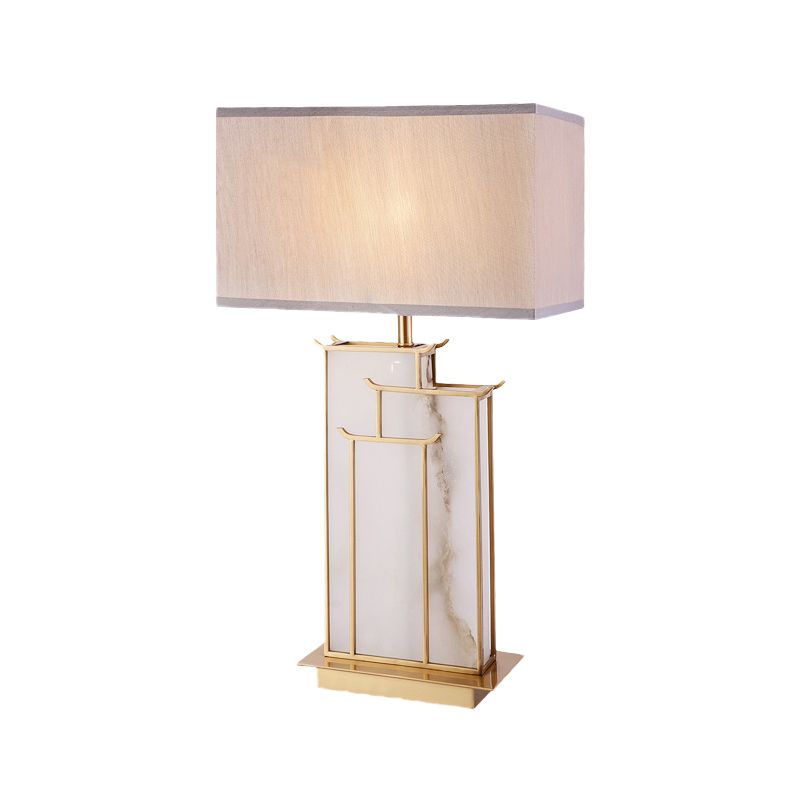 Modern Rectangle Table Light Fabric 1 Bulb Task Lighting in White with Marble Base