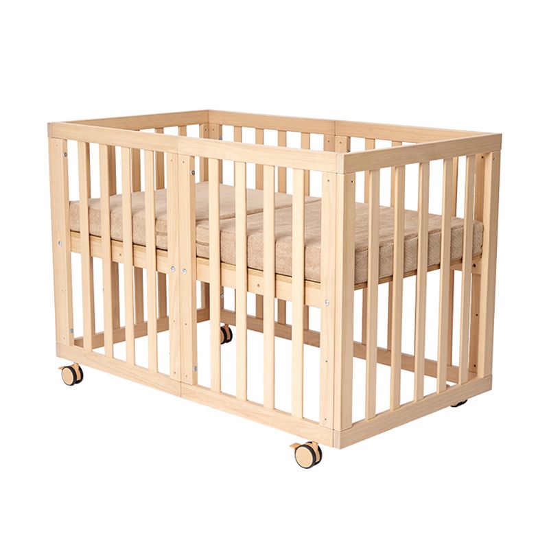 5-in-1 Natural Convertible Crib with Casters 24.4" H Baby Crib with Mattress