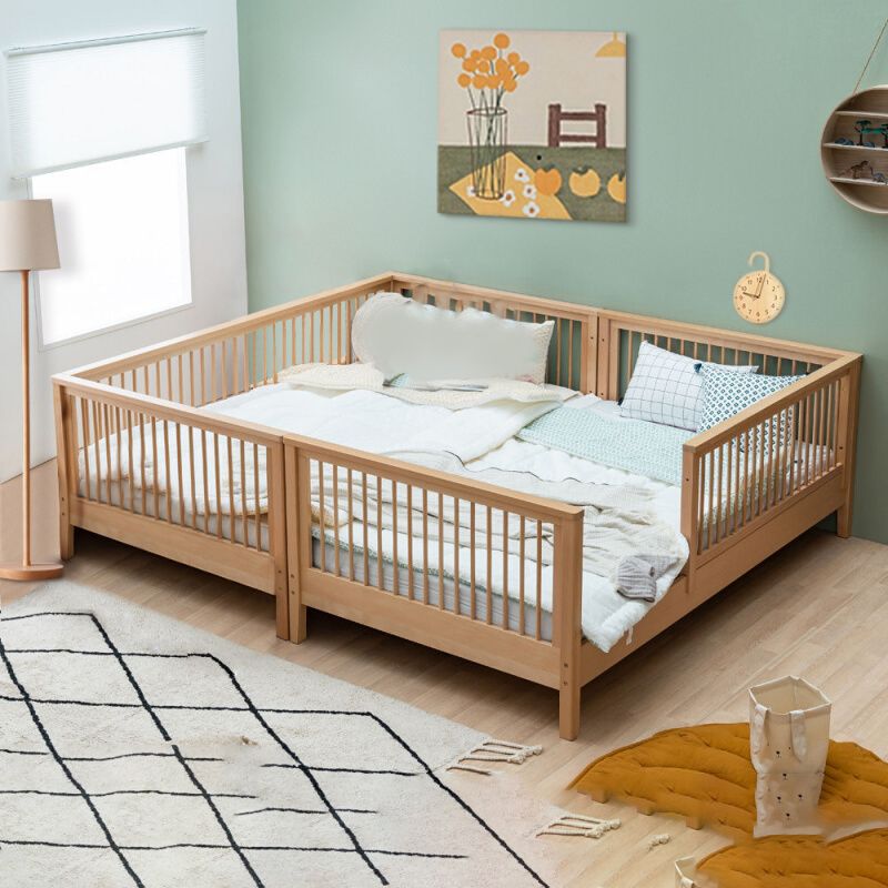 Contemporary Solid Wood Nursery Crib with Guardrail for Bedroom