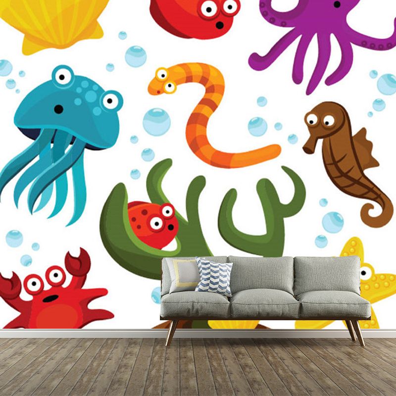 Illustration Sea Animals Mural Wallpaper Large Wall Decor for Kids Room, Customized Size