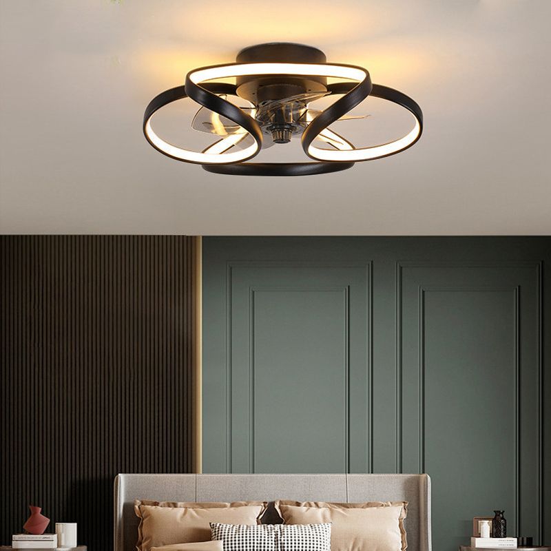 Contemporary Waves Ceiling Fan Light Metal 1 Light LED Ceiling Fan for Bedroom