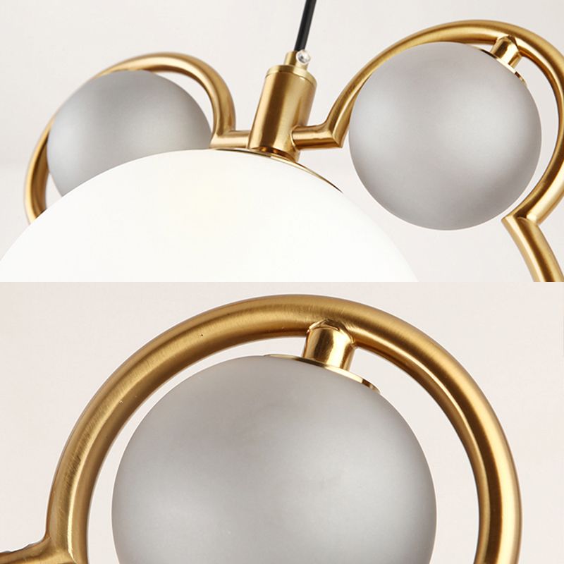 Glass Spherical Suspension Lamp Nordic 3-Light Brass Hanging Pendant for Dining Room