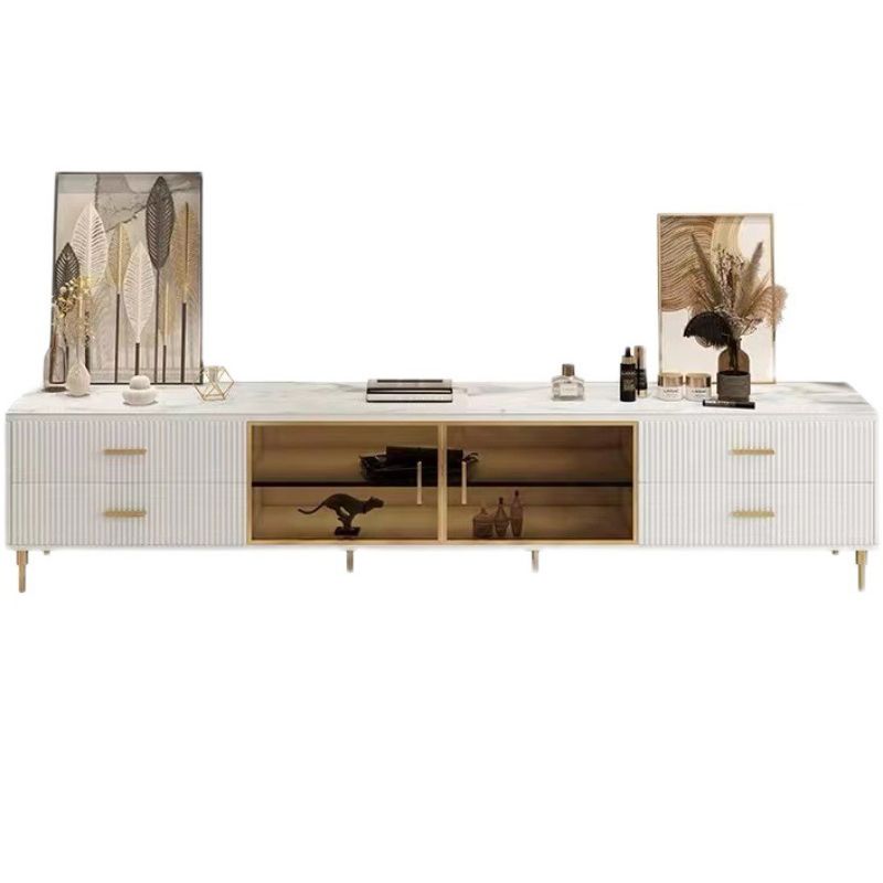 Glam Stone TV Console Enclosed Storage TV Media Stand with Legs for Living Room