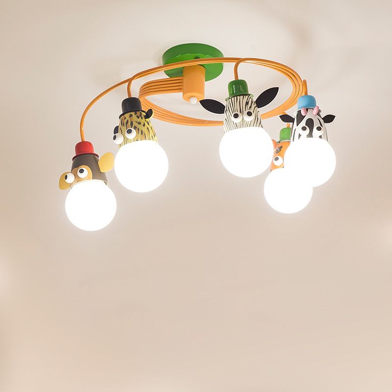 Art Deco Metal Semi Flush Mount Light Fixture Cartoon Animal Shade Flush Mount Spotlight  for Kids Bedroom