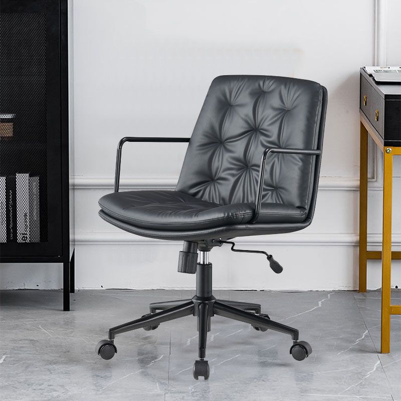 Mid Back Swivel Chair Modern Faux Leather Office Chair with Tufted