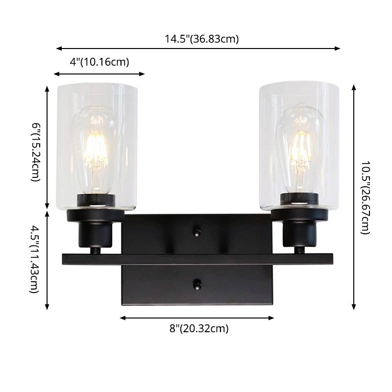 Luces de espejo de tocador de cilindro Estilo industrial americano Luz de tocador de vidrio