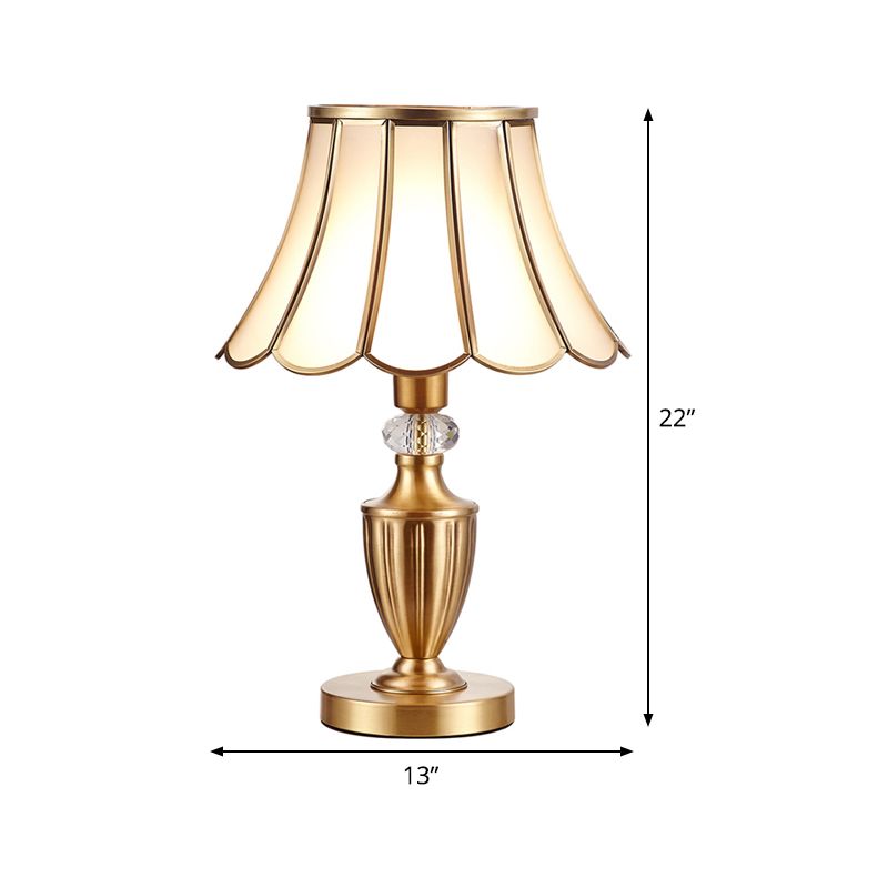 Colonial Gold Table Lamp Scalloped/Flared 1 Light Colonialism Night Lighting with Metal Base for Bedroom