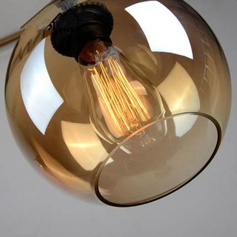 Glass Beige Pendant Light Fixture Round Industrial Style Hanging Pendant Light for Restaurant