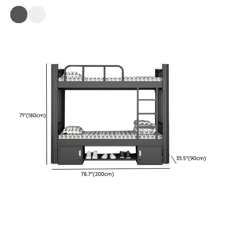 Contemporary Iron Bunk Bed Black / White Kid Bed with Slat Headboard