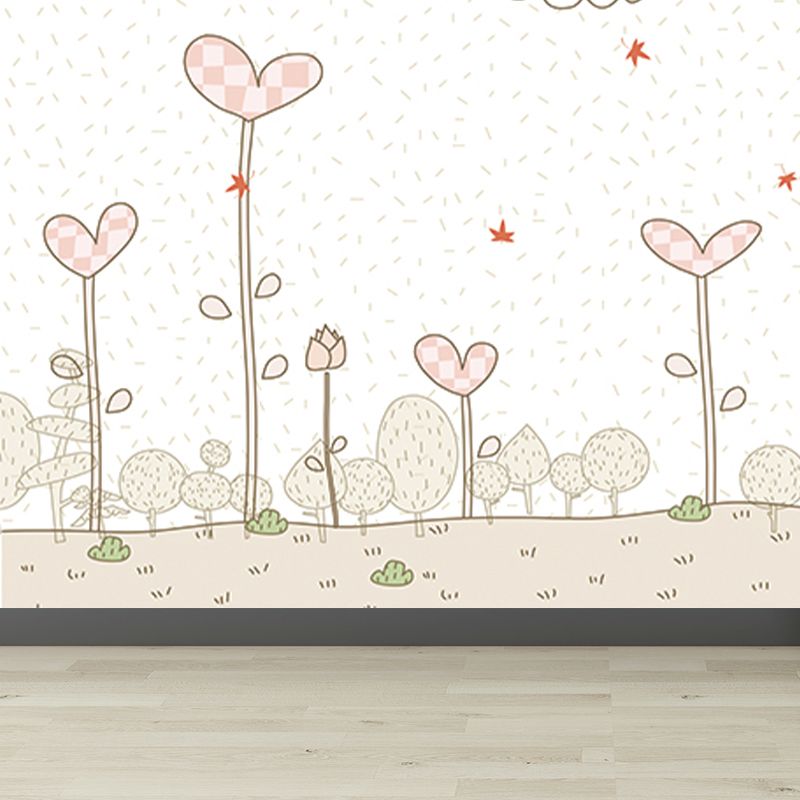 Beige Spring Landscape Mural Decal Botanics Cartoon Water Resistant Wall Art for Home