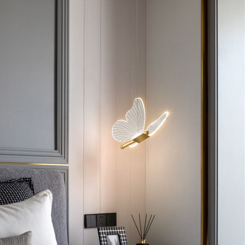 Butterfly Hanging Light Fixture Modern LED Pendant Lamp with Acrylic Shade for Bedroom