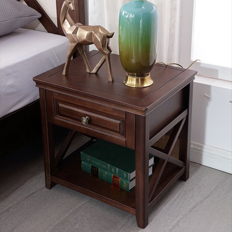 Solid Wood Bed Nightstand Traditional Night Table with Drawer