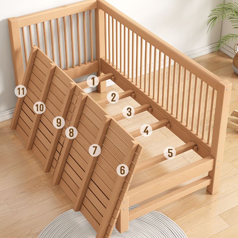 Solid Wood Nursery Bed 39.4" High Natural Convertible Baby Crib