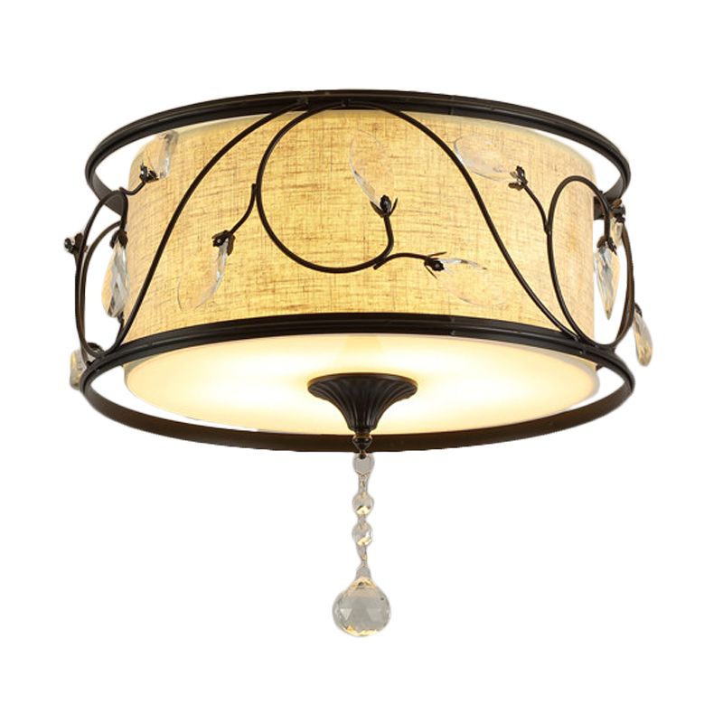 Iron Black/Gold Flush Ceiling Light 16"/19.5" Dia Drum Shape 4/5 Lights Vintage Flushmount Lighting