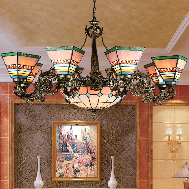 Horn shape Ceiling Pendant Tiffany Style Victorian Stained Glass Chandelier for Hotel