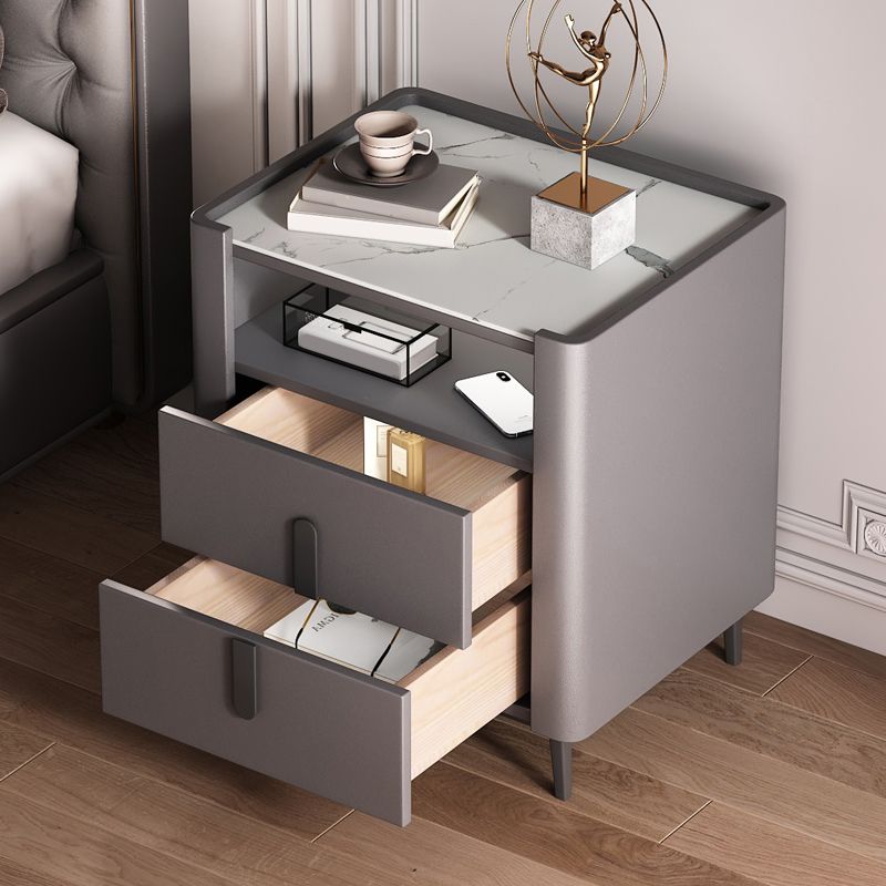 2-drawer Nightstand 21.65" Tall Charging Station Bedside Cabinet