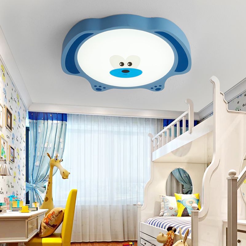 Bear Flush Mount Fixture Cartoon Style Acrylic and Metal LED Blue/Pink Flushmount Lighting for Children Room