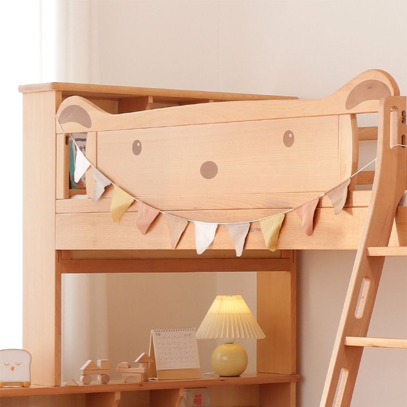 Solid Wood Bunk Bed Panel Headboard Beech Kids Bed with Stairway