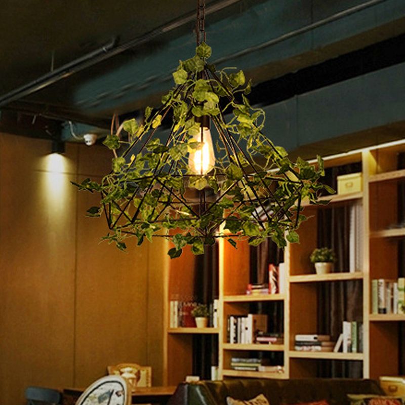 Black 1 Bulbe Pendant Lampe Antique Metal Diamond LED Plant Suspension Plante pour restaurant, 10 "/ 15" / 18 "Largeur