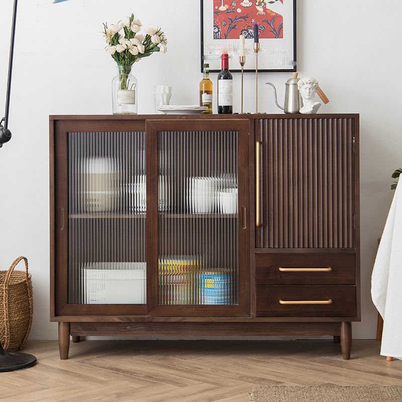 Nordic Style Solid Wood Storage Sideboard Cabinet with Glass Doors