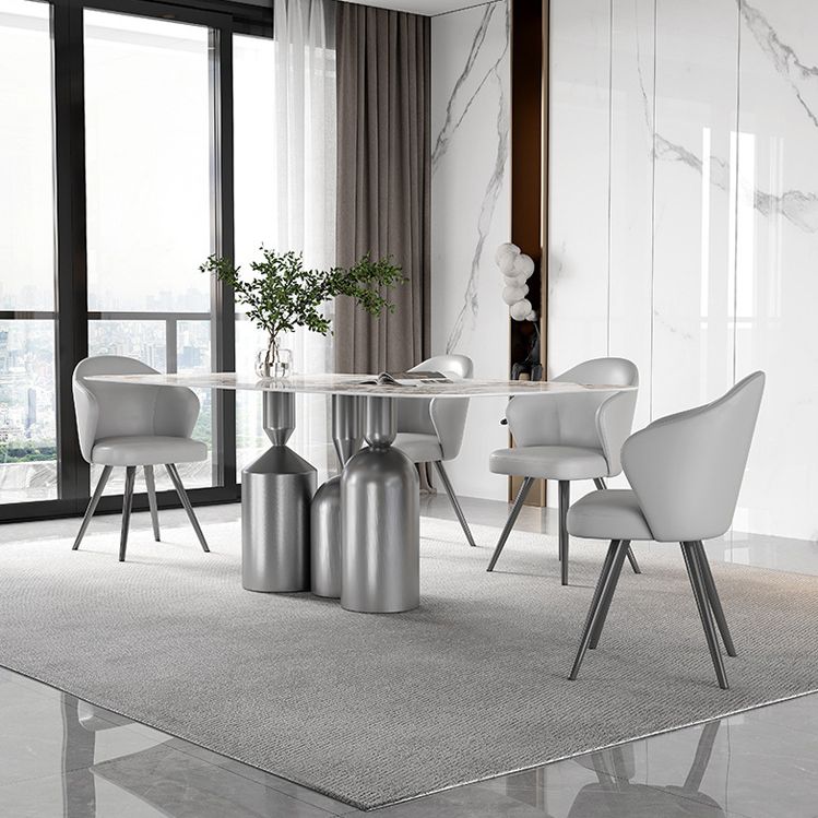 1/3/4/5/7/8 Pieces Dining Chairs Set White Rectangle Shape Sintered Stone Dining Table Set