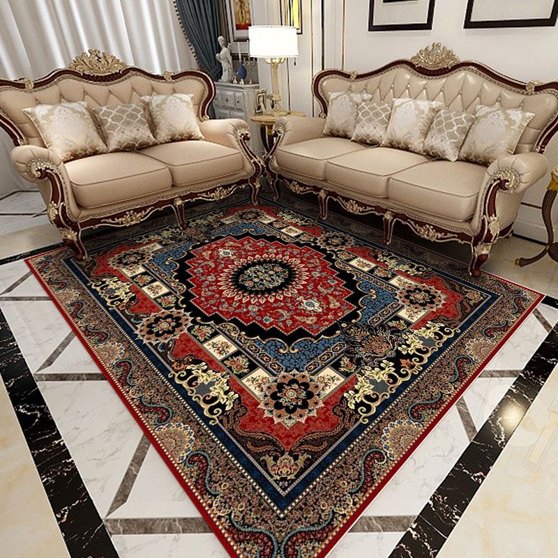 Black Vintage Rug Blending Graphic Medallion Rug Washable Rug for Living Room