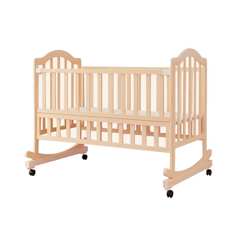 Wood Convertible Baby Crib Nursery Crib with Guardrail and Wheels