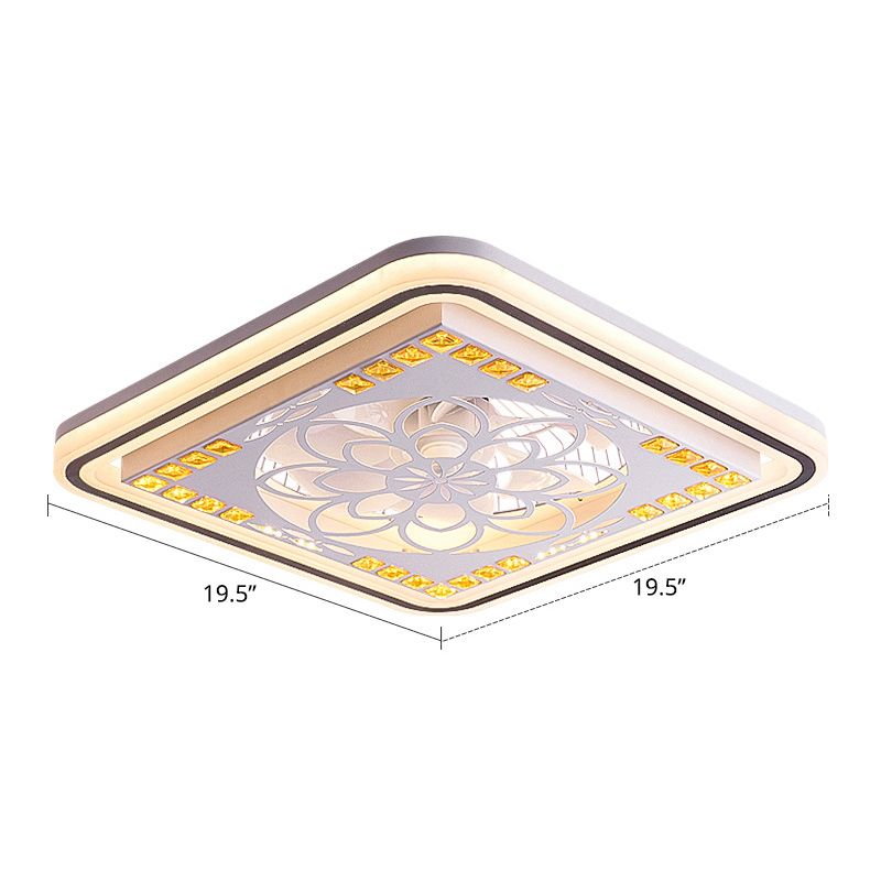 19,5 "W Wret-Out Square Semi Flush Light Modern Crystal Bedroom Temote-Control Lampe en blanc