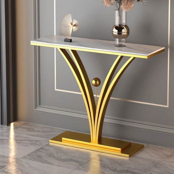 Stone Top Accent Table with Pedestal Base Console Table for Hall