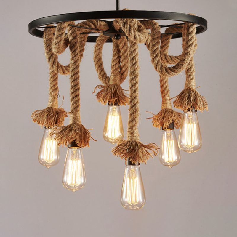 Brown Abert Bulb Design Chandelier ROPE ROPE RESTAURANTE DE RESTAURANTE DE 6 LIGRES CON COLGAR CON REDIL