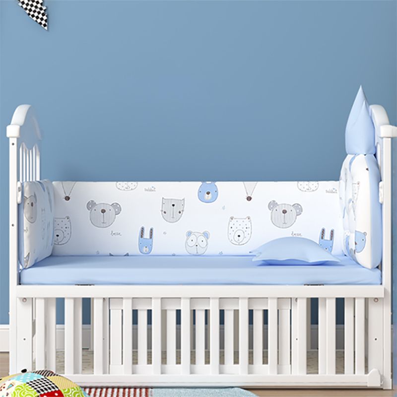 Scandinavian Baby Crib White Wood with Guardrail Nursery Crib