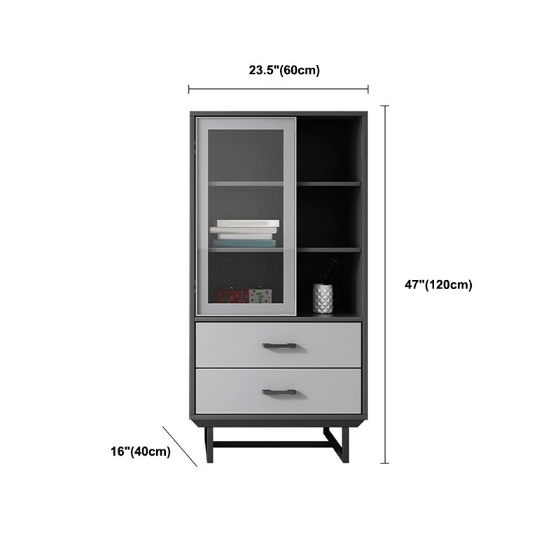 Faux Wood Modern Display Cabinet Glass Doors Storage Cabinet with Drawers for Bedroom