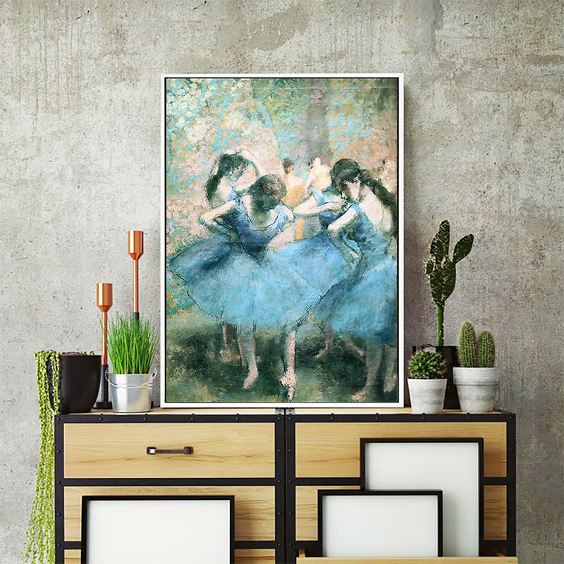 Blue Degas Ballet Dancers Painting Textured Vintage Sitting Room Canvas Wall Art