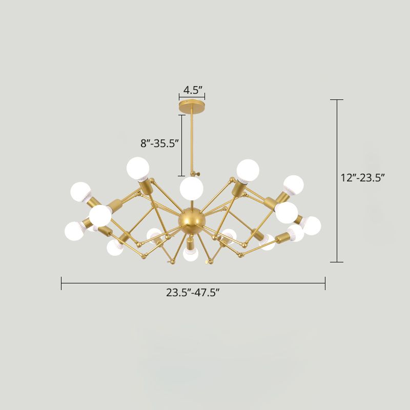 Spider Metal Chandelier Industrial Clothing Shop Commercial Pendant Lighting with Open Bulb Design