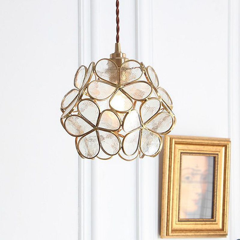 Brass Glass Petals Hanging Light 8.6" Wide Colonial Style Mini Suspension Lighting Fixture