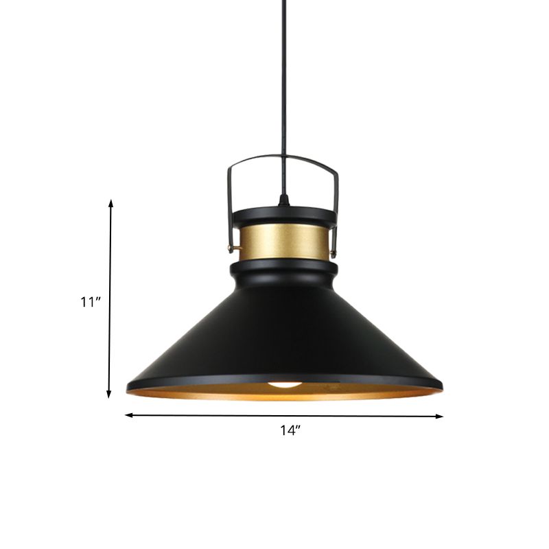 Aluminium Black Finish Pendant Lighting Large Fared 1-Light Industrial Drop Lamp For Dining Room