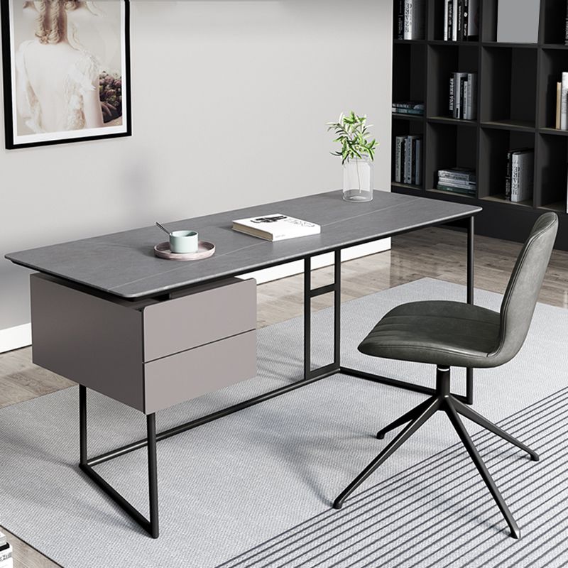 Modern Stone Top Office Desk Rectangle Task Desk with 2 Drawers for Home