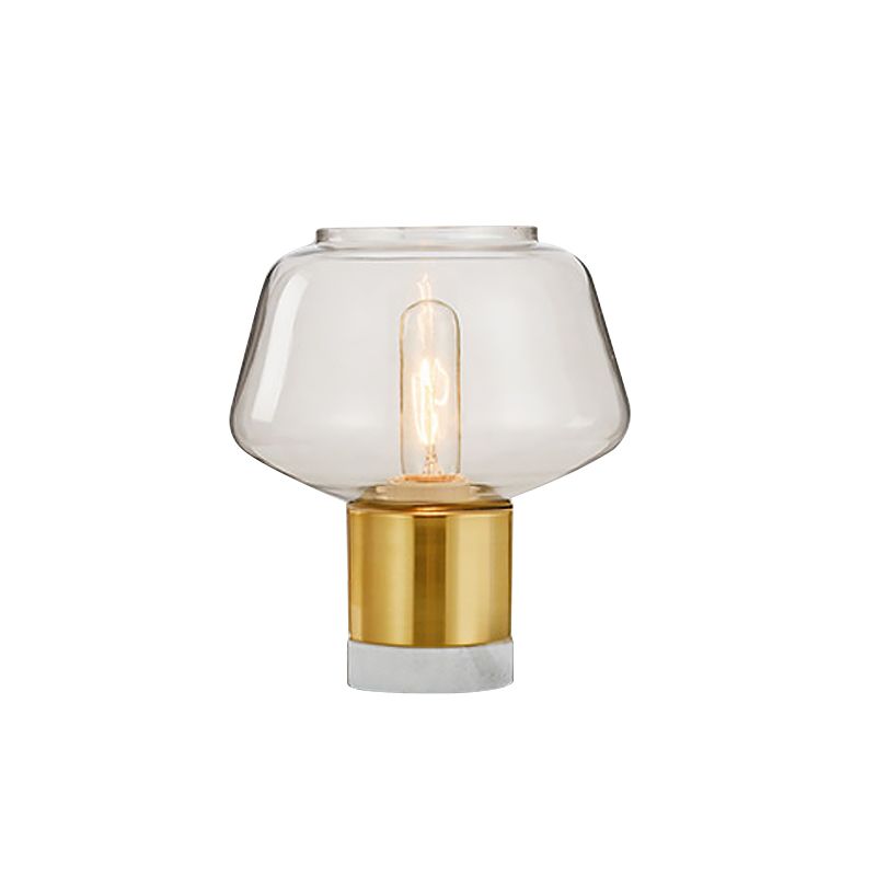 Postmodern Single-Bulb Night Lamp Gold Cylinder/Ball/Tapered Plug-in Table Light with Frosted White/Clear Glass Shade