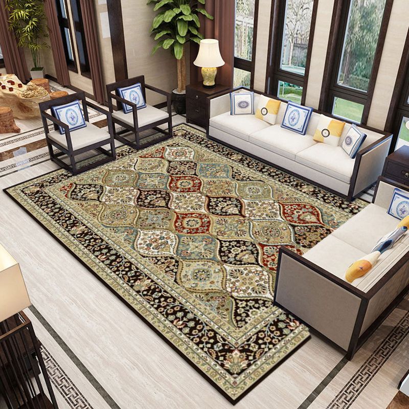 Persian Moroccan Tile Rug Polyester Carpet Non-Slip Backing Area Rug for Home Decoration