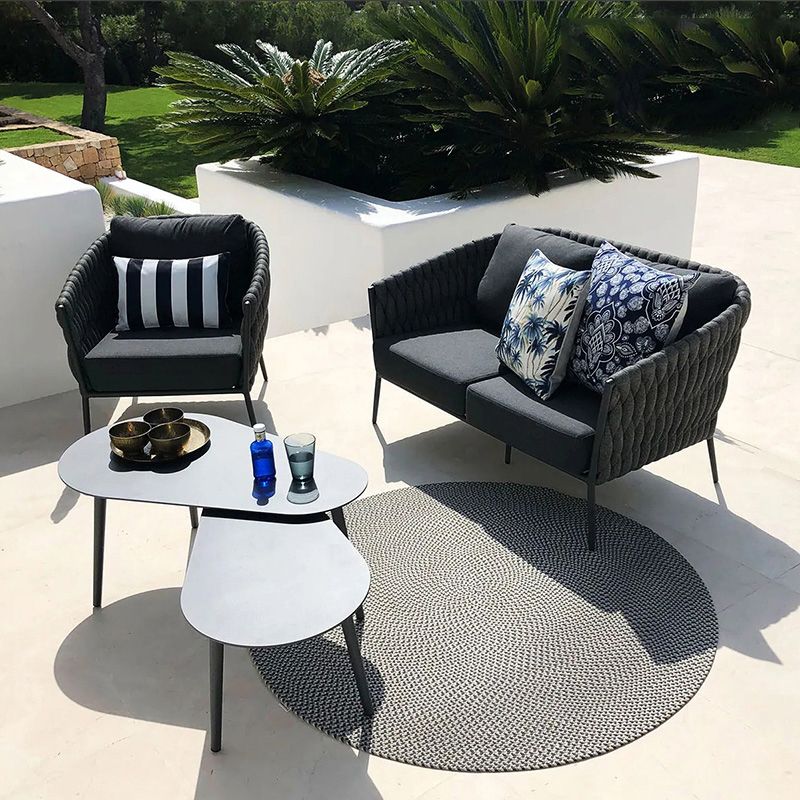 Contemporary Black Outdoor Loveseat Water Resistant Outdoor Loveseat