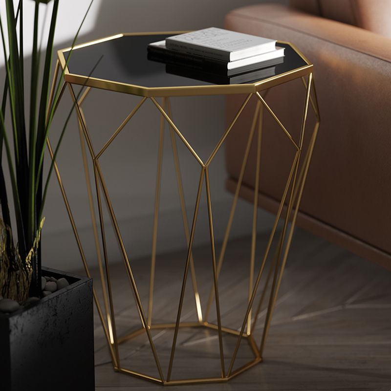 Metal Round Night Table Modern Non-Storage Legs Included Nightstand in Black/Gold