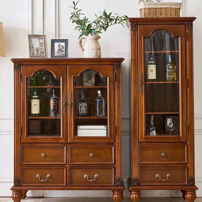 Traditional Display Stand Rubberwood Hutch Cabinet for Living Room