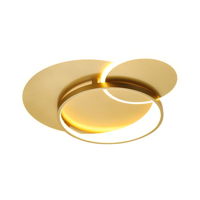Crossed Ring Flush Mount Modernist Metal LED Gold Ceiling Fixture in Warm/White Light, 16.5"/21.5" W