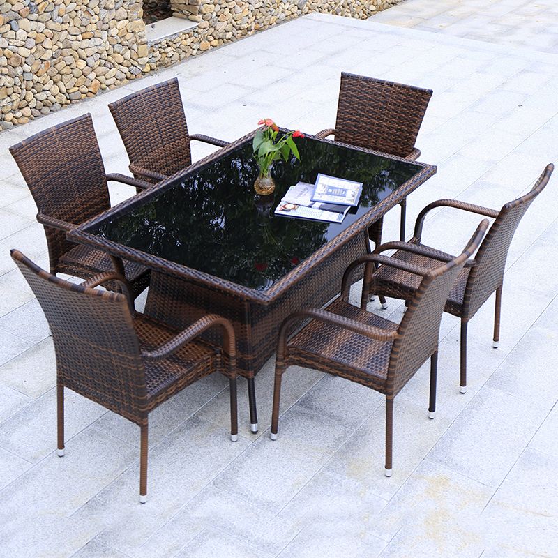 Tropical Brown Patio Dining Chair with Arm Outdoors Dining Chairs