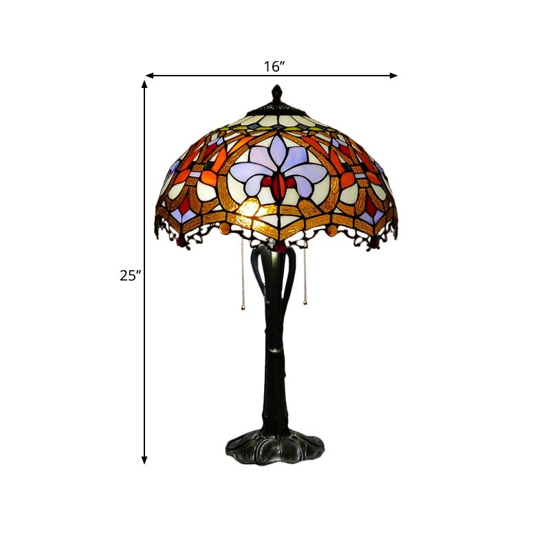 Cone/Dome Nightstand Lighting Victorian Cut Glass 2-Head Gold Pull Chain Table Lamp with Blossom Pattern