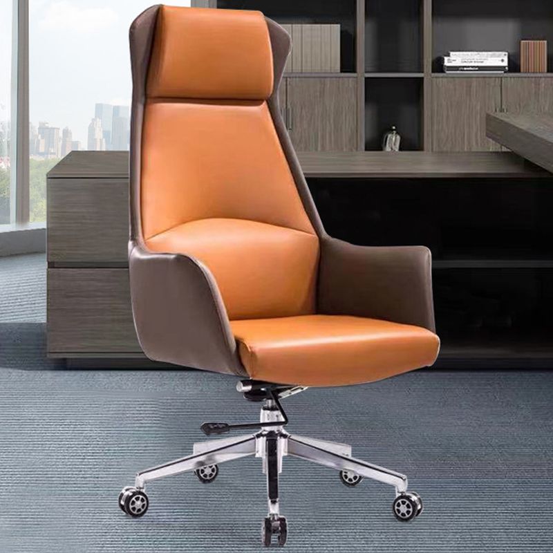 Modern Style Task Chair Leather Office Chair with Fixed Arms