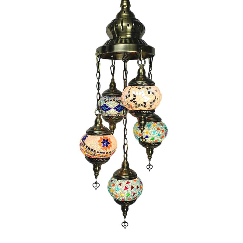 Oval Living Room Chandelier Lighting Traditional Stained Glass 5 Heads White/Orange/Blue Hanging Ceiling Light